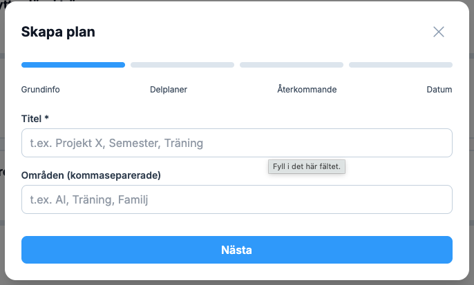 Familjeplaneraren - Skapa ny plan